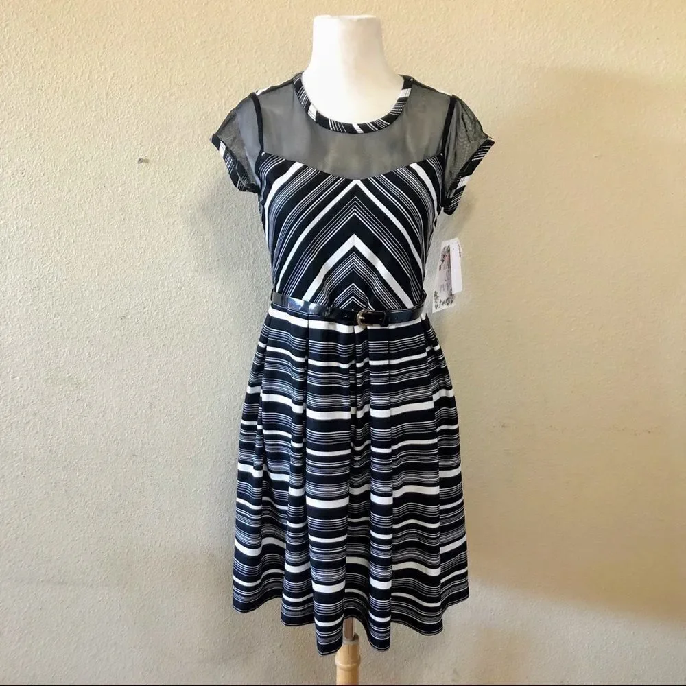Iris & Ivy Pleated Scuba Stripe Dress (Big Girls)